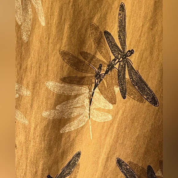 Elena Baldi Linen Lagenlook Brown & Gold Dragonfly Ruffled Sleeve Shirt Small - Picture 5 of 9